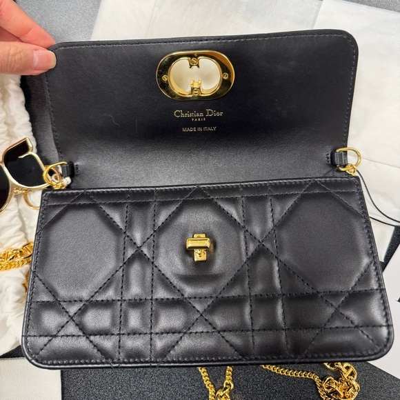 Christian Dior Cannage Miss Caro Pouch with Chain Black Lambskin - Picture 9 of 11